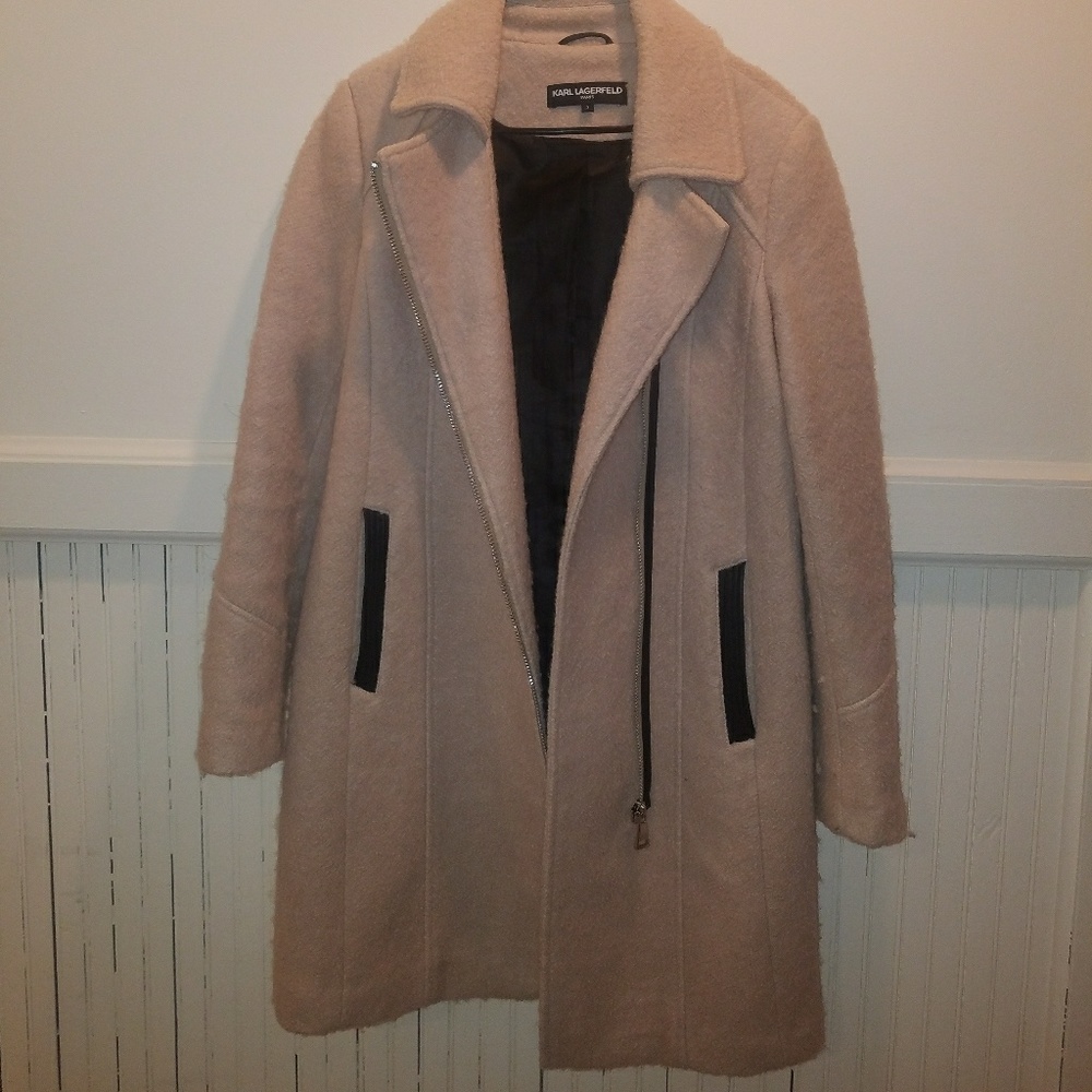 Karl Lagerfeld pink/nude wool winter coat - Picture 3 of 5